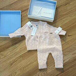 Ralph Lauren Soft Pink Cable Knit Baby Set